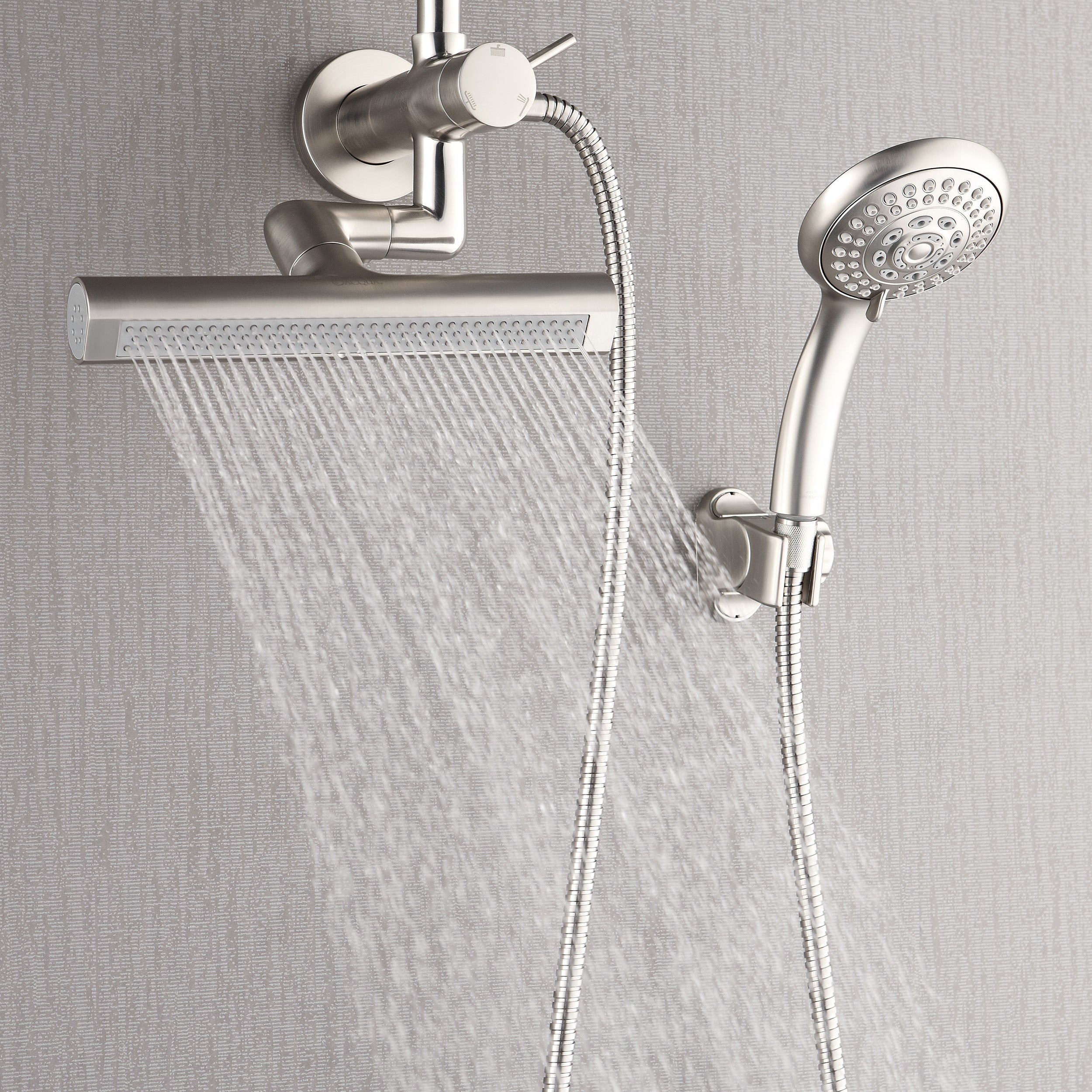 Forno Acqua AcquaFALL Mini 8 Inch Shower Head, Brushed Nickel Finish, Overhead Rainfall Shower, Handheld Shower Head, Body Jets, 1.8 GPM Flow Rate
