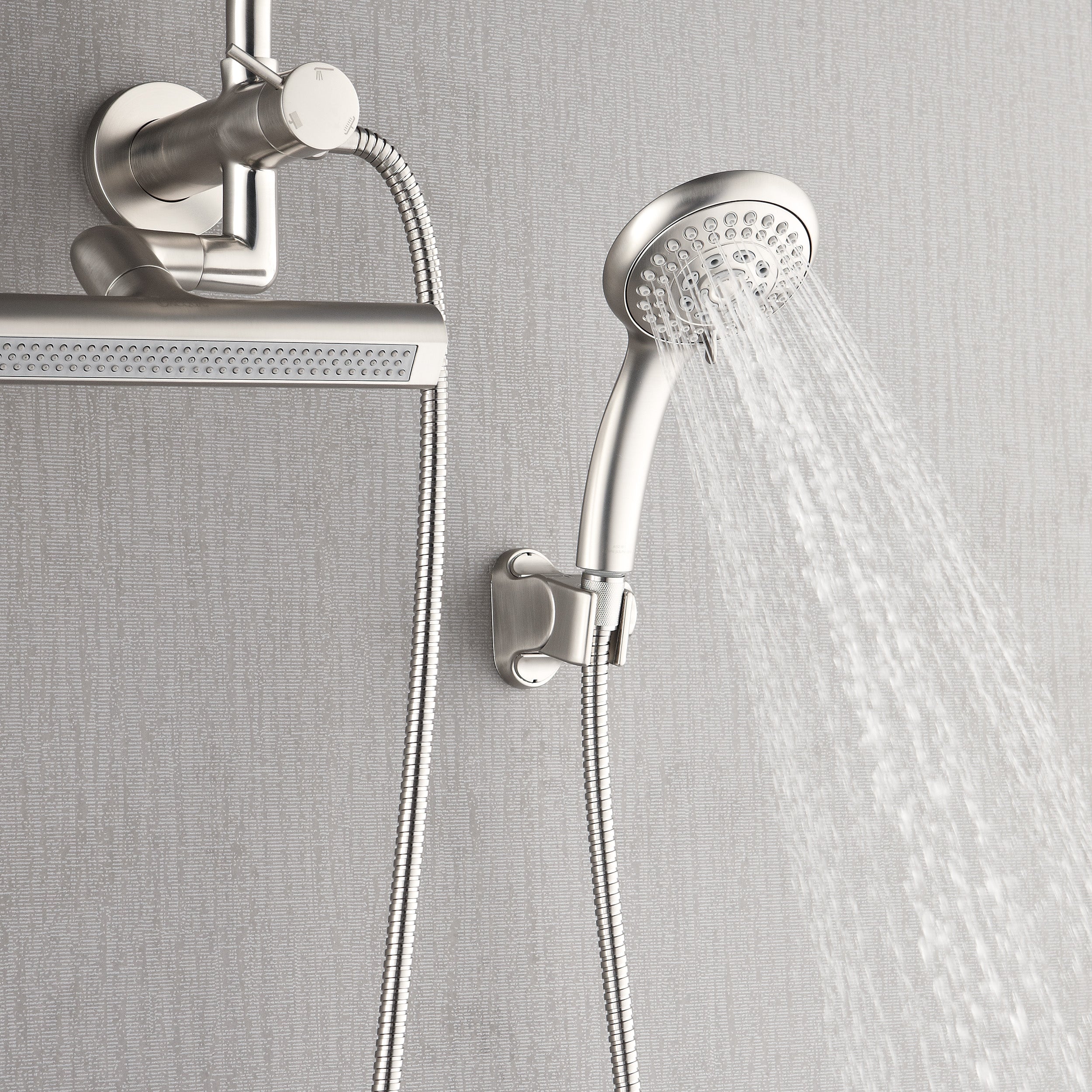 Forno Acqua AcquaFALL Mini 8 Inch Shower Head, Brushed Nickel Finish, Overhead Rainfall Shower, Handheld Shower Head, Body Jets, 1.8 GPM Flow Rate