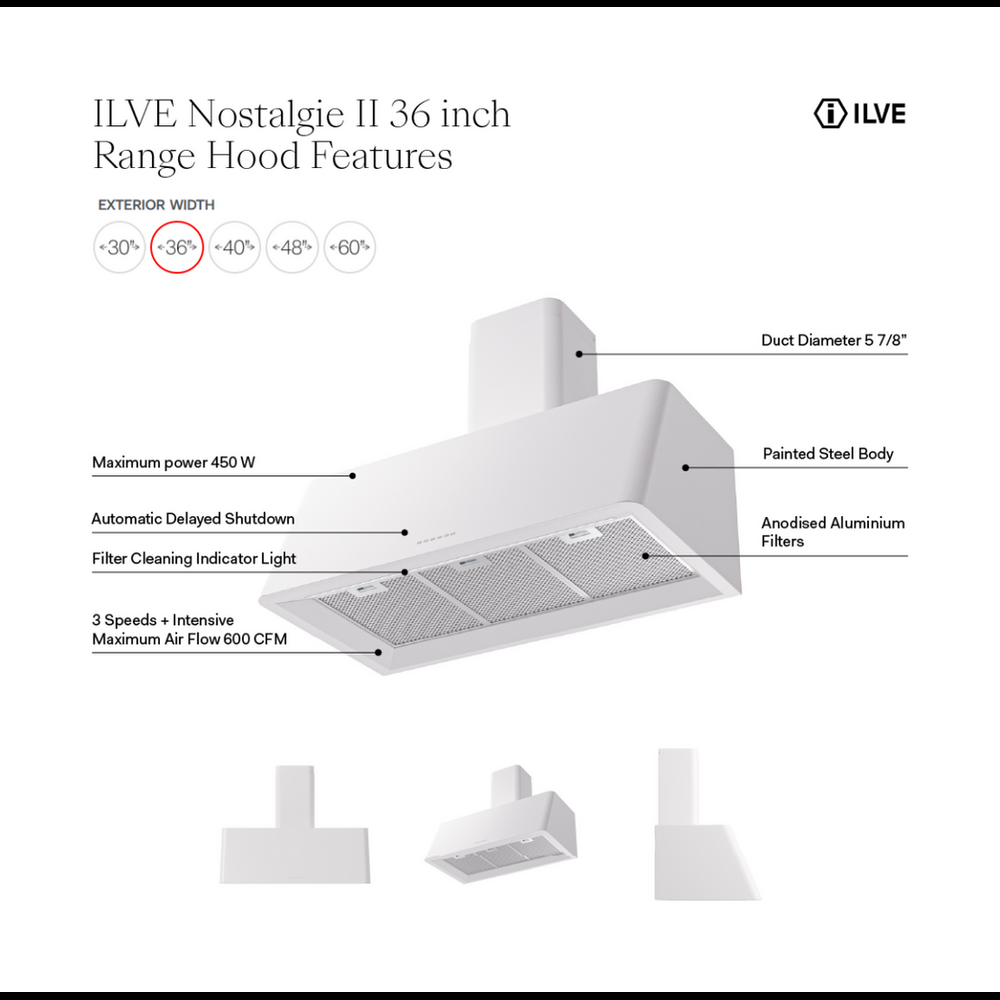 ILVE Nostalgie II 36 inch Wall Mount Range Hood with 600 CFM, 3 Speed + Intensive, Front LED Light Bar - image 10