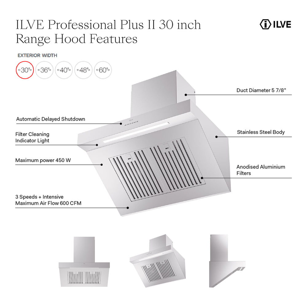 ILVE Professional Plus II 30 inch Wall Mount Range Hood with 600 CFM - image 2