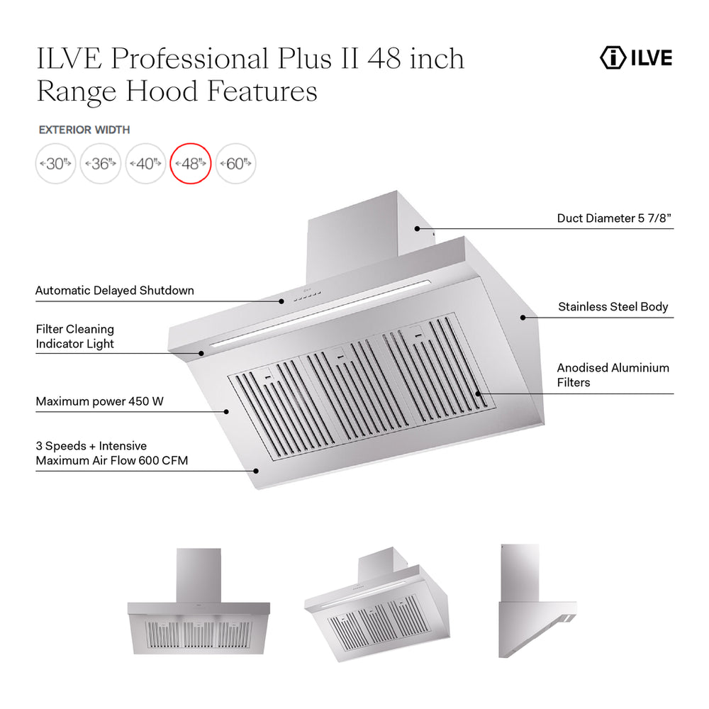 ILVE Professional Plus II 48 inch Wall Mount Range Hood with 600 CFM - image 2