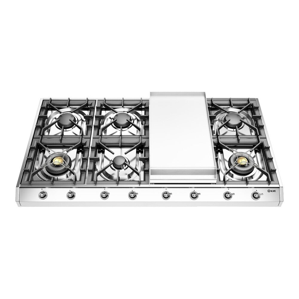ILVE Nostalgie II 48 inch Gas Cooktop with 8 Burners, Griddle, in Stainless Steel - image 5