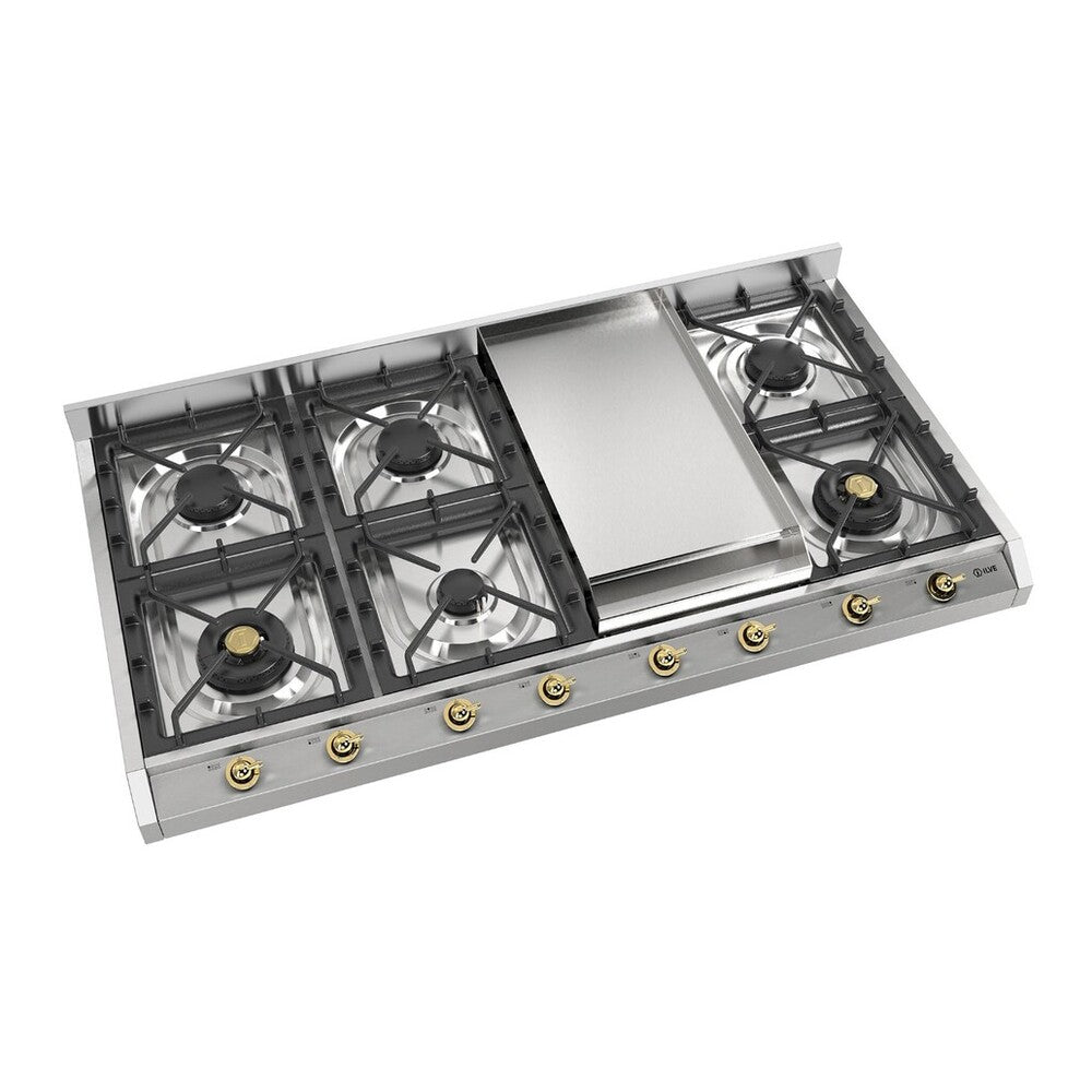 ILVE Nostalgie II 48 inch Gas Cooktop with 8 Burners, Griddle, in Stainless Steel - image 8