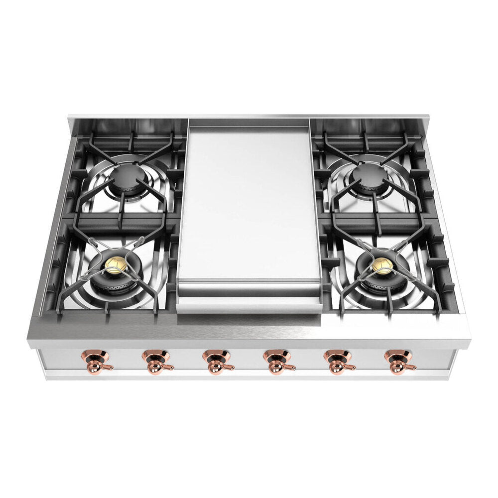 ILVE Nostalgie II 36 inch Built-In Gas Rangetop with 6 Burners and Griddle, in Stainless Steel - image 8