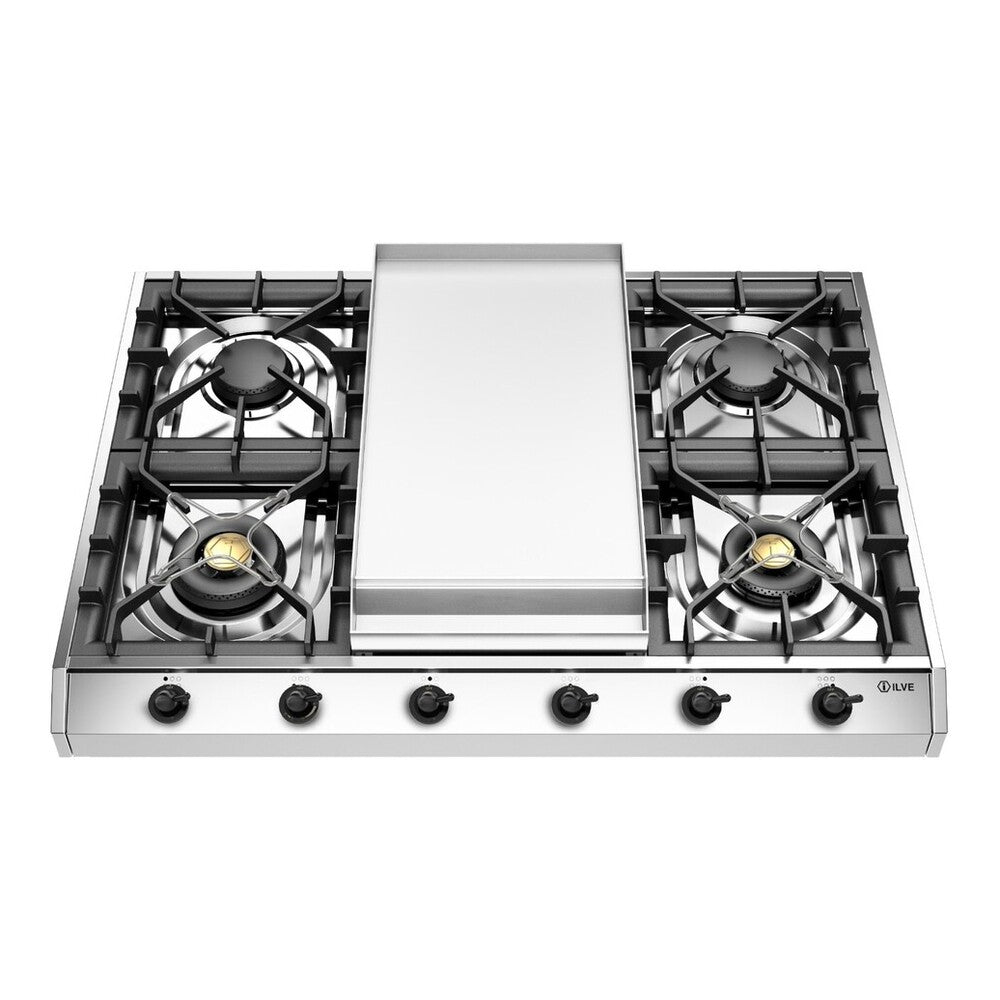ILVE Nostalgie II 36 inch Gas Cooktop with Griddle, in Stainless Steel - UHCP965FNSSB