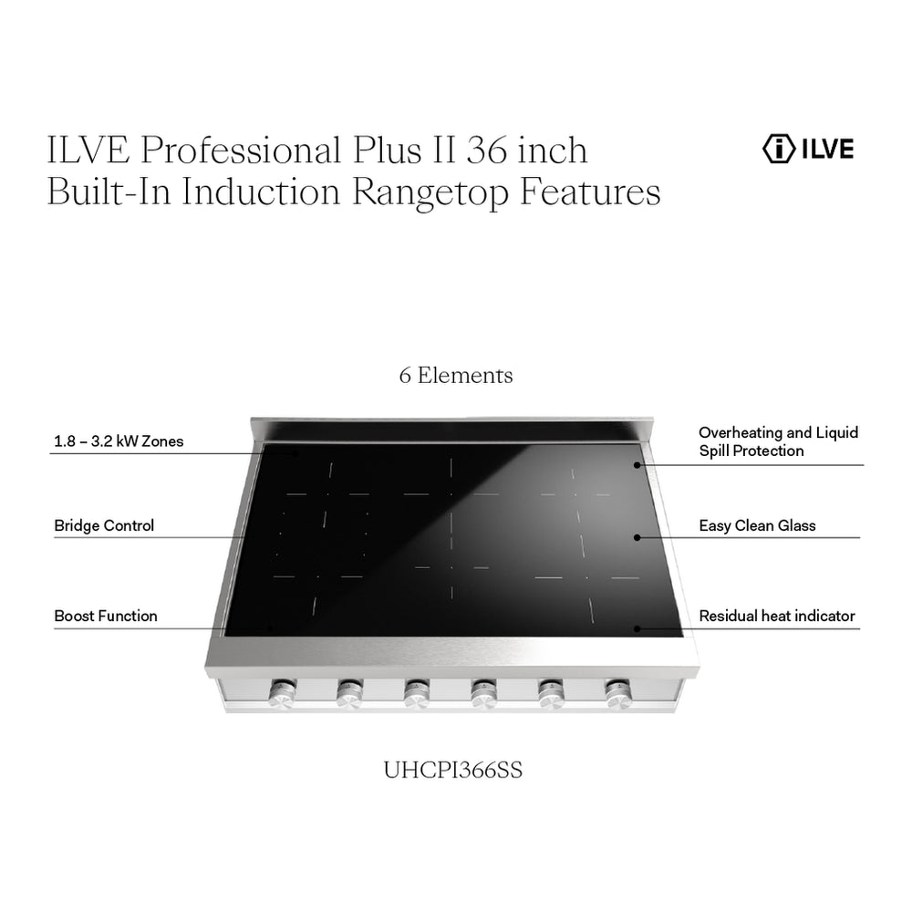 ILVE Professional Plus II 36 inch Built-In Induction Rangetop, in Stainless Steel - image 2
