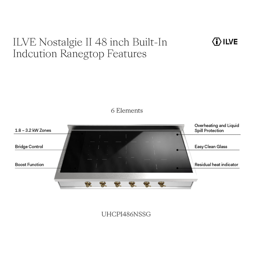 ILVE Nostalgie II 48 inch Built-In Induction Rangetop with 6 Elements, Stainless Steel - image 5