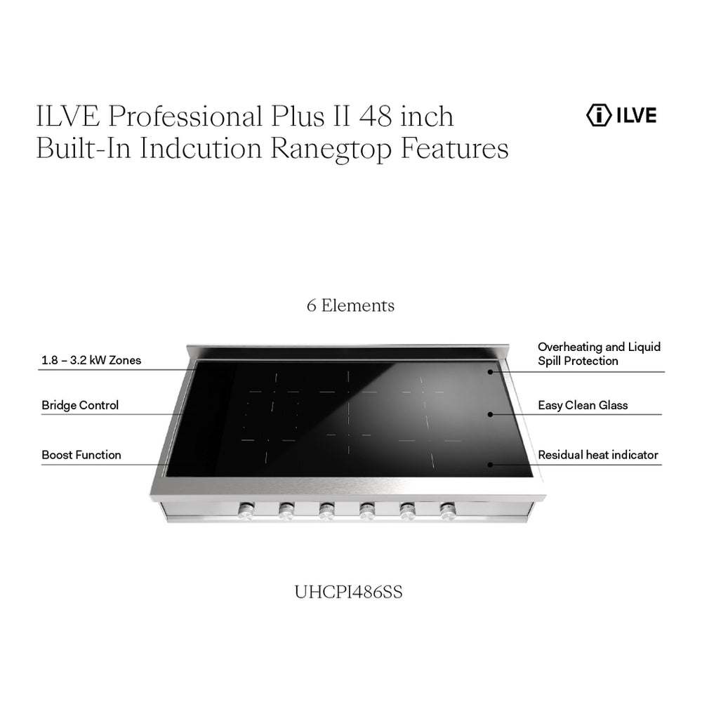 ILVE Professional Plus II 48 inch Built-In Induction Rangetop, in Stainless Steel - image 2