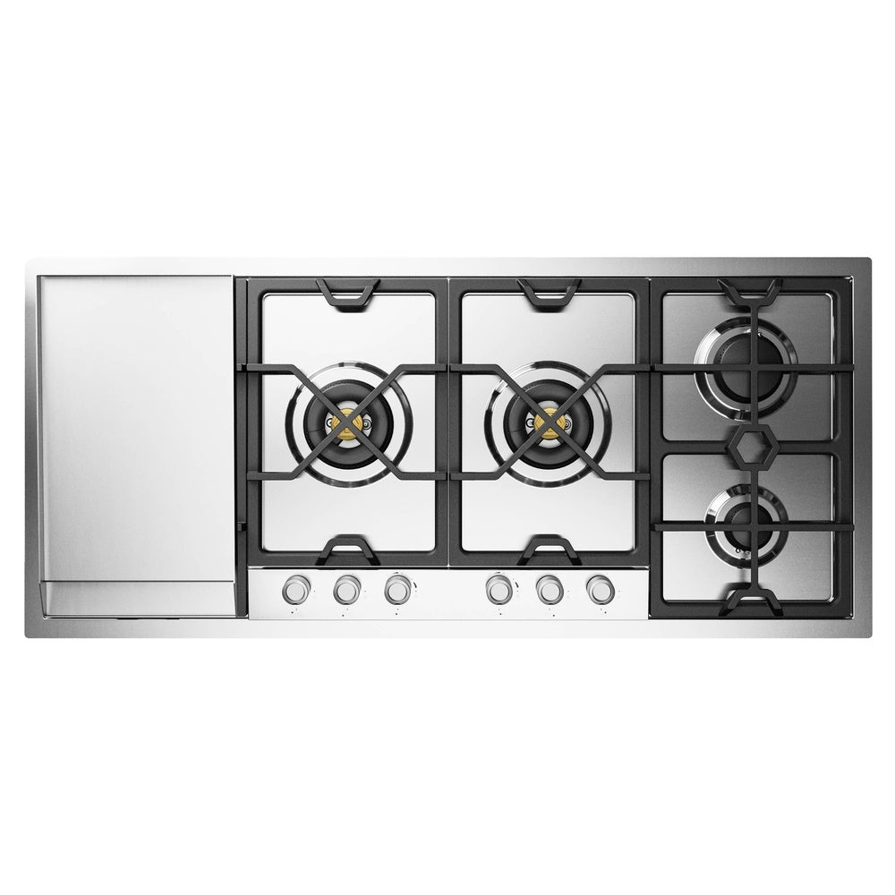 ILVE Panoramagic 48 inch Built-In Gas Cooktop with Total Black Brass Burners, in Stainless Steel - UHCPMT125FSS