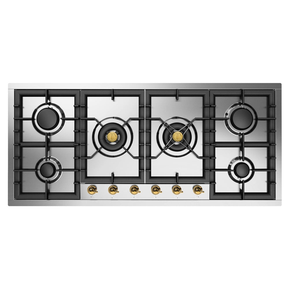 ILVE Nostalgie II 48 inch Built-In Gas Cooktop with Total Black Brass Burners, in Stainless Steel - image 4