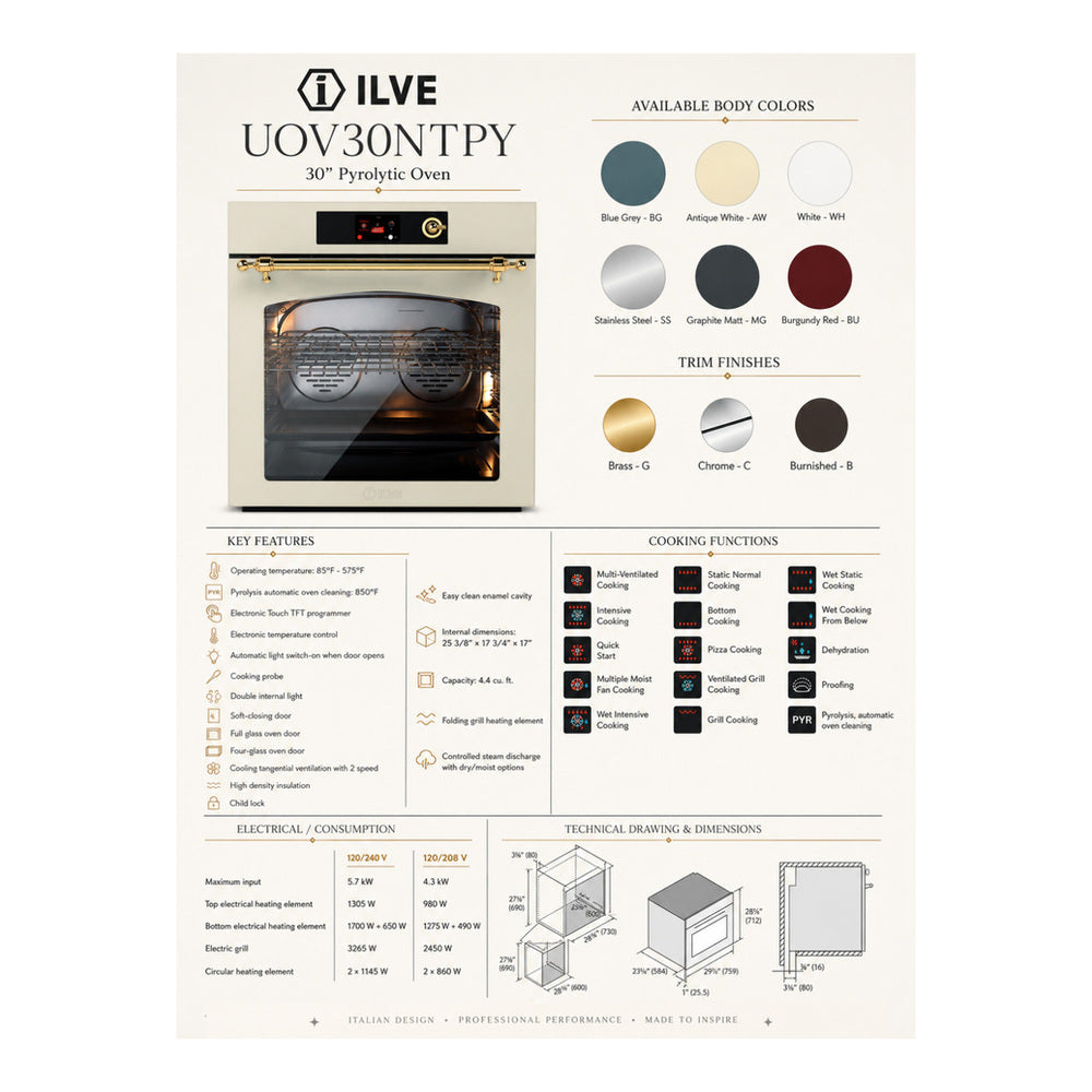 ILVE Nostalgie II 30 inch Pyrolytic Single Wall Oven with 4.4 cu. ft. Capacity - image 19