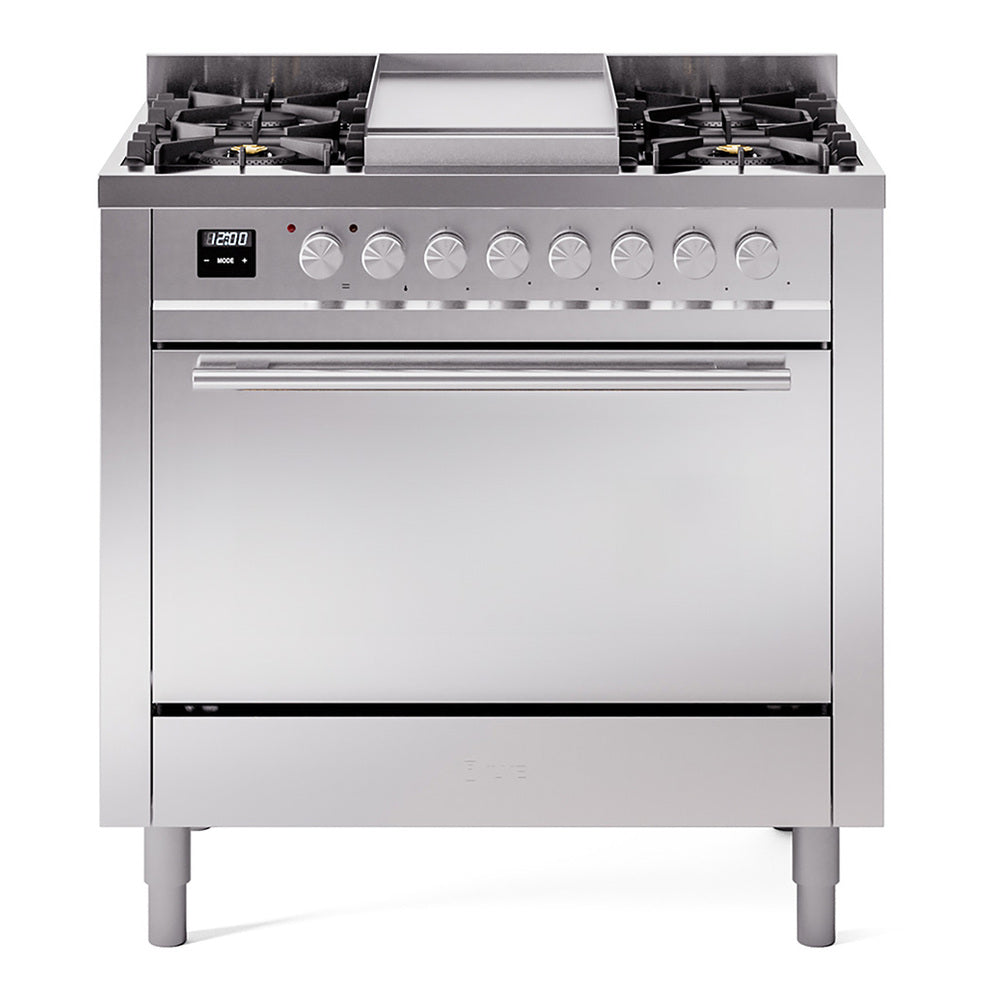ILVE Professional Plus II 36" Dual Fuel Range - 6 Burners + Griddle, 3.5 cu. ft. Oven - Solid Door - Stainless Steel / Natural Gas