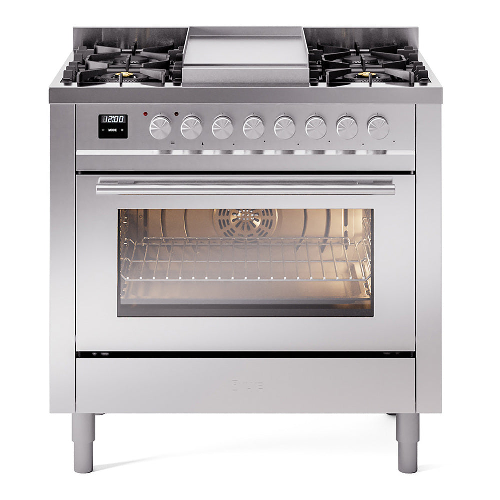 ILVE Professional Plus II 36" Dual Fuel Range - 6 Burners + Griddle, 3.5 cu. ft. Oven - Triple Glass Door