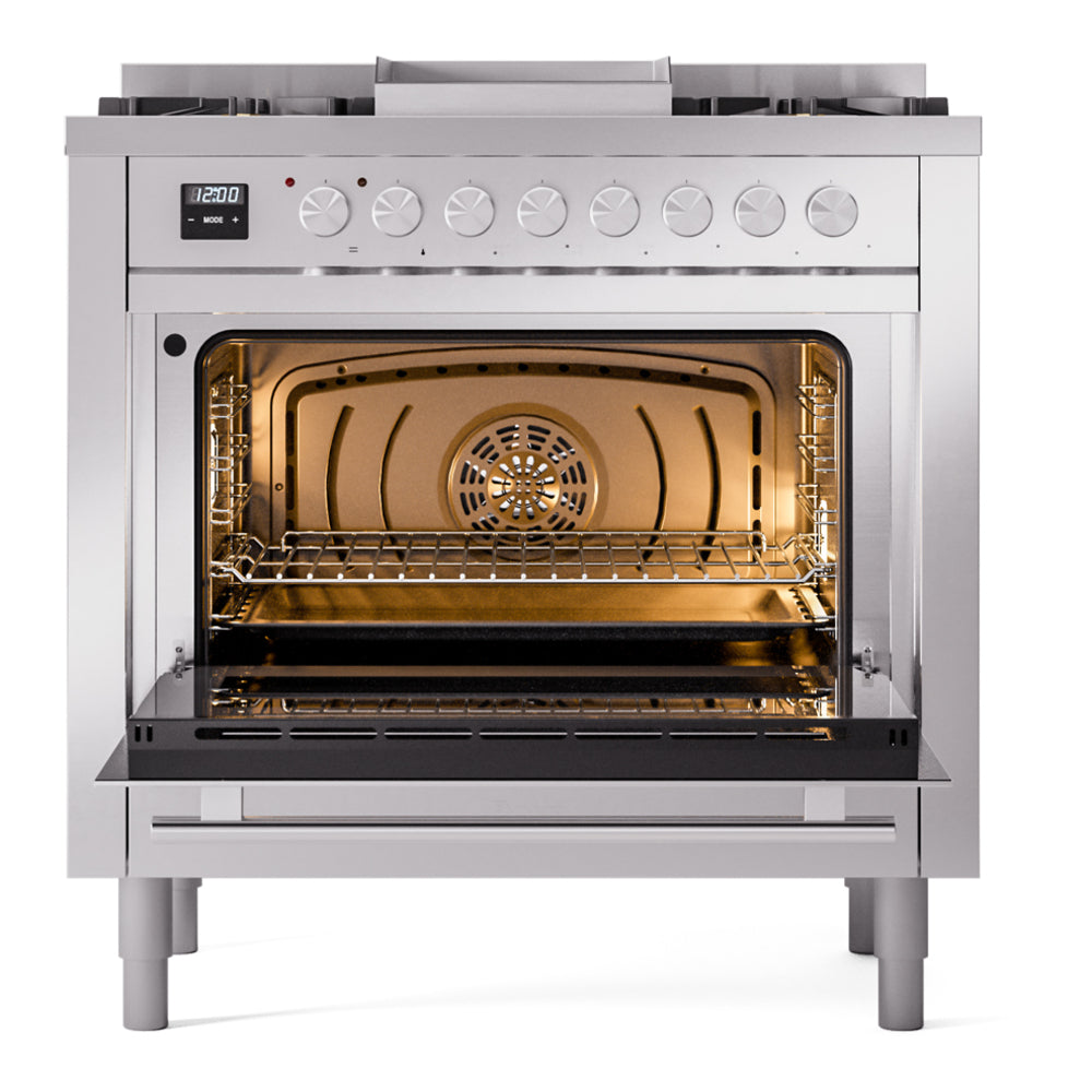 ILVE Professional Plus II 36" Dual Fuel Range - 6 Burners + Griddle, 3.5 cu. ft. Oven - Solid Door - image 2