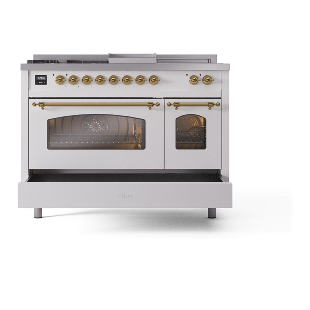 ILVE Nostalgie II 48" Dual Fuel Range - Double Ovens, 5 Burners + Griddle + French Top - Triple Glass Door - image 5