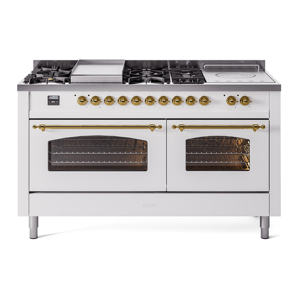 ILVE Nostalgie II 60" Dual Fuel Range - Double Ovens, 7 Burners + Griddle + French Top - Triple Glass Door