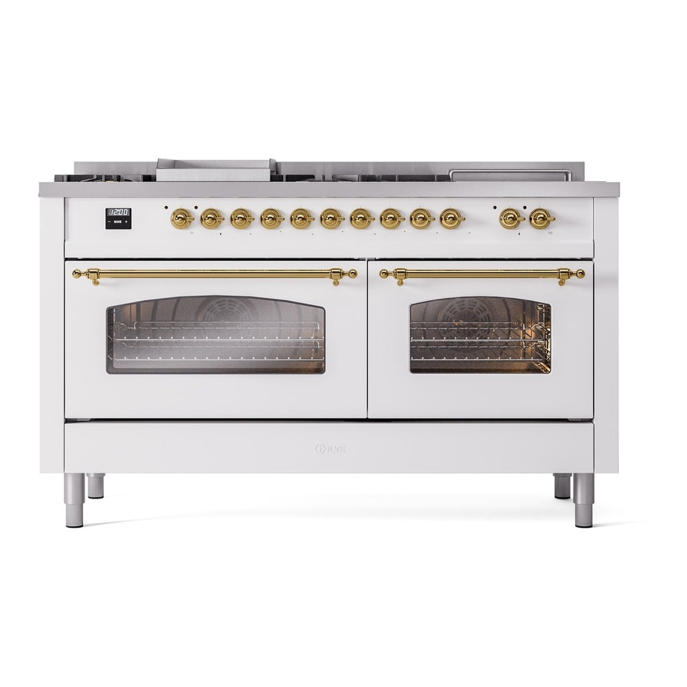 ILVE Nostalgie II 60" Dual Fuel Range - Double Ovens, 7 Burners + Griddle + French Top - Triple Glass Door - image 2