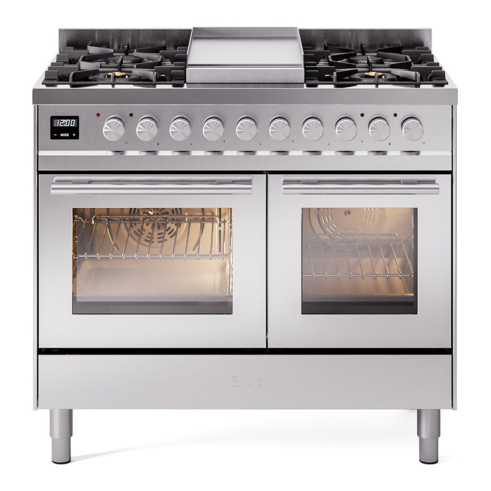 ILVE Professional Plus II 40" Dual Fuel Range - Double Ovens, 6 Burners + Griddle - Triple Glass Door