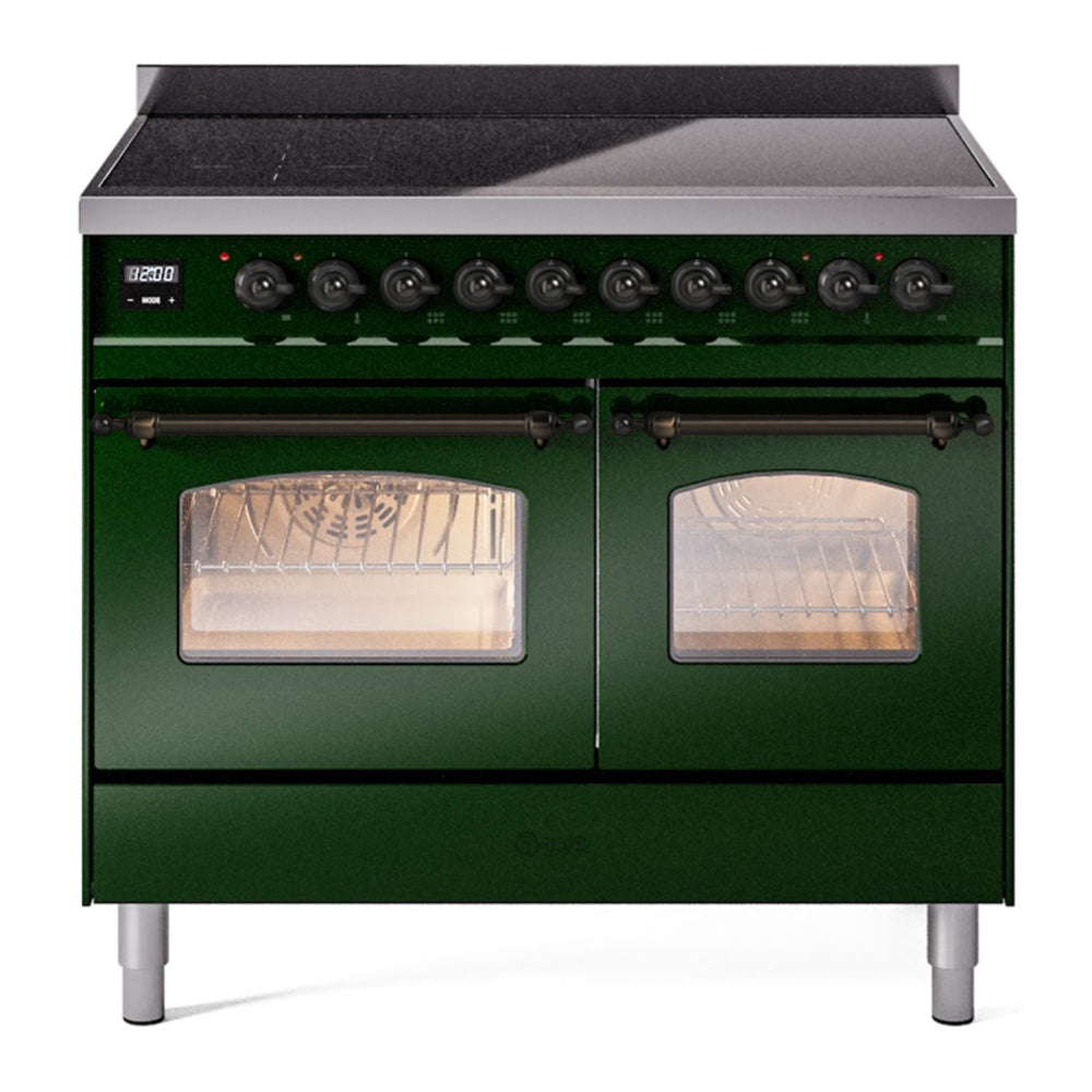 ILVE Nostalgie II 40" Induction Range - Double Ovens, 6-Element Induction - Triple Glass Door - Emerald Green / Bronze