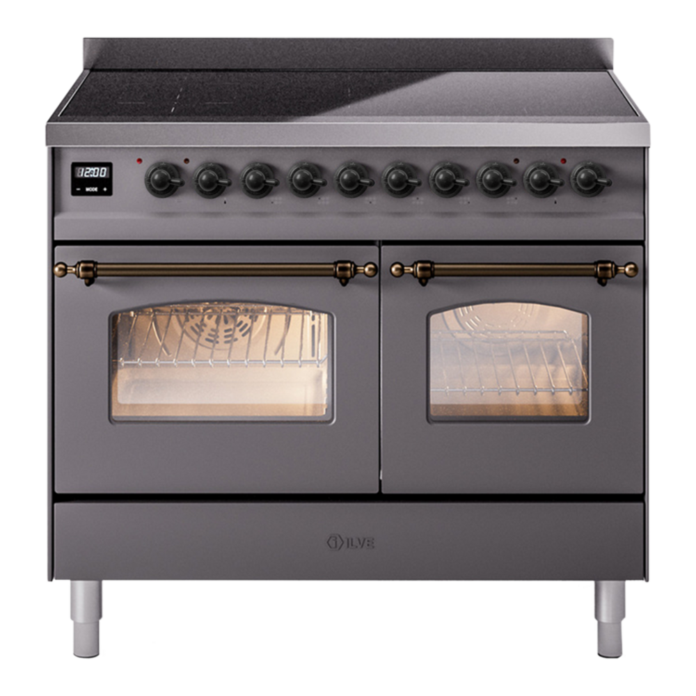 ILVE Nostalgie II 40" Induction Range - Double Ovens, 6-Element Induction - Triple Glass Door - Graphite Matte / Bronze