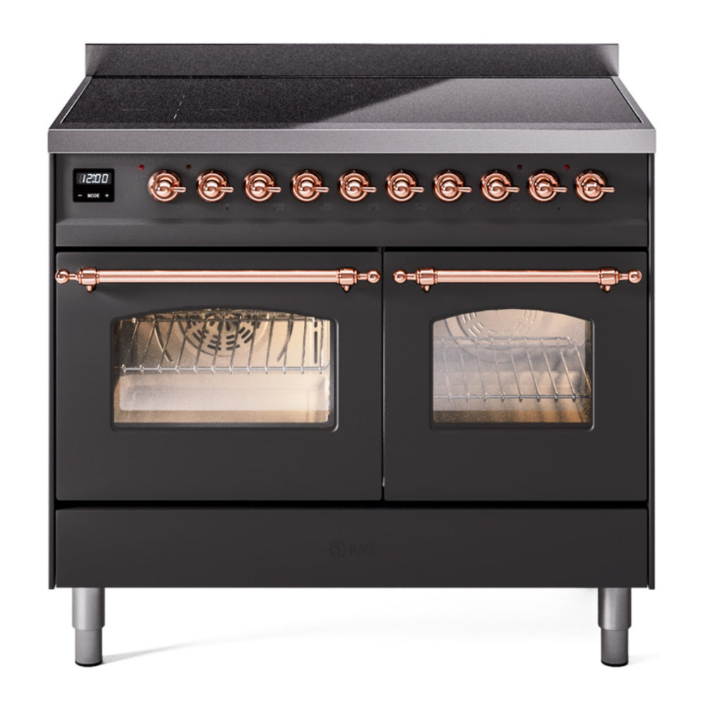 ILVE Nostalgie II 40" Induction Range - Double Ovens, 6-Element Induction - Triple Glass Door - Graphite Matte / Copper