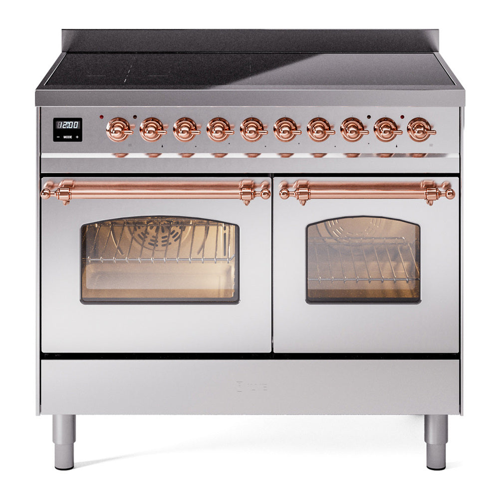 ILVE Nostalgie II 40" Induction Range - Double Ovens, 6-Element Induction - Triple Glass Door - Stainless Steel / Copper