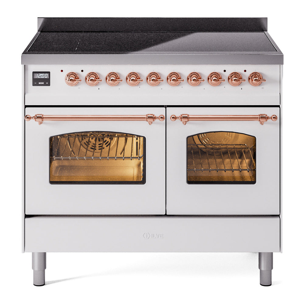 ILVE Nostalgie II 40" Induction Range - Double Ovens, 6-Element Induction - Triple Glass Door - White / Copper