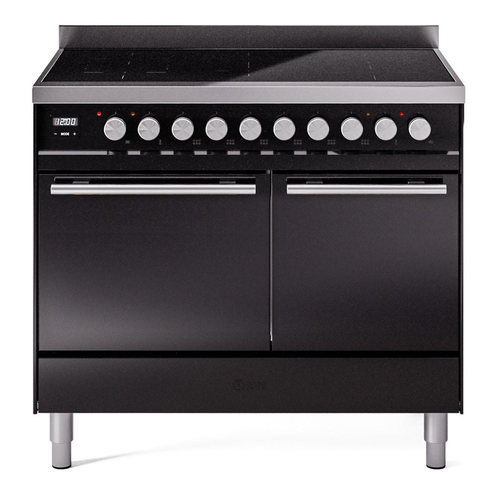 ILVE Professional Plus II 40" Induction Range - Double Ovens, 6-Element Induction - Solid Door - Glossy Black