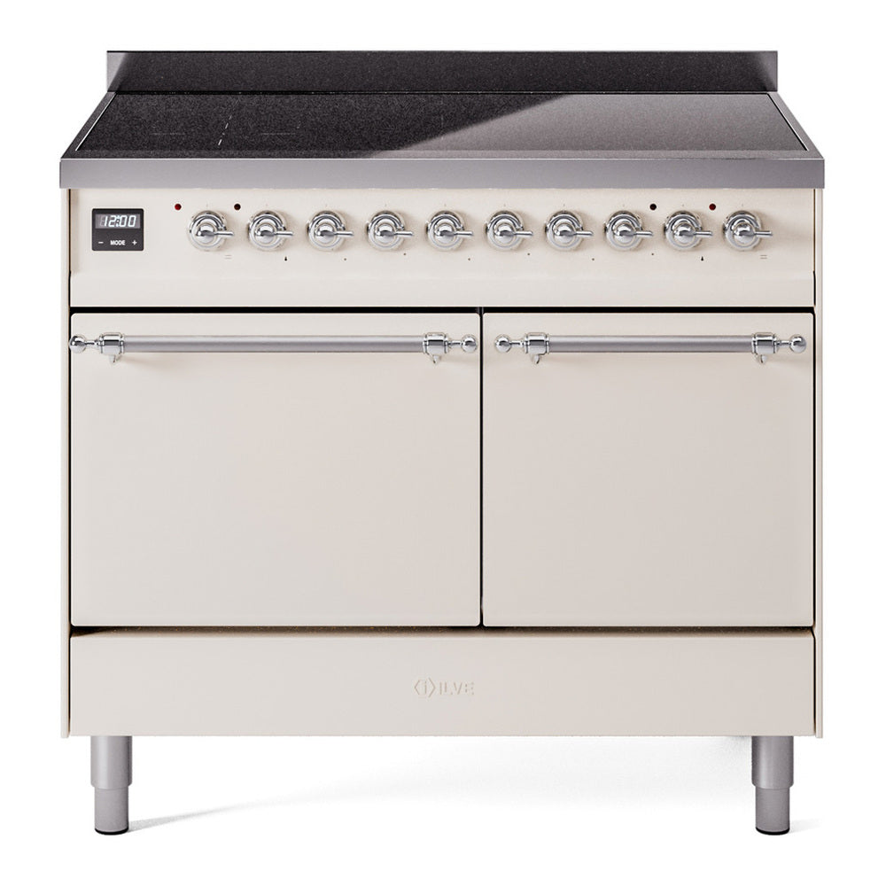 ILVE Nostalgie II 40" Induction Range - Double Ovens, 6-Element Induction - Solid Door - Antique White / Chrome