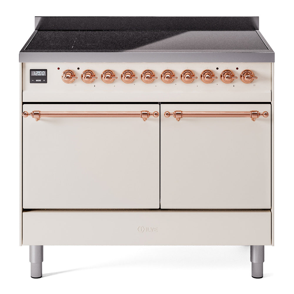 ILVE Nostalgie II 40" Induction Range - Double Ovens, 6-Element Induction - Solid Door - Antique White / Copper