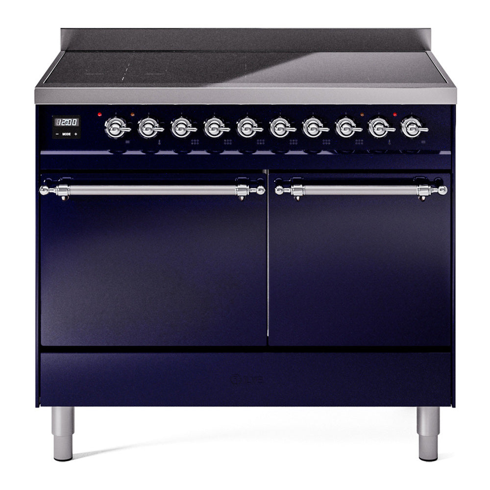 ILVE Nostalgie II 40" Induction Range - Double Ovens, 6-Element Induction - Solid Door - Midnight Blue / Chrome