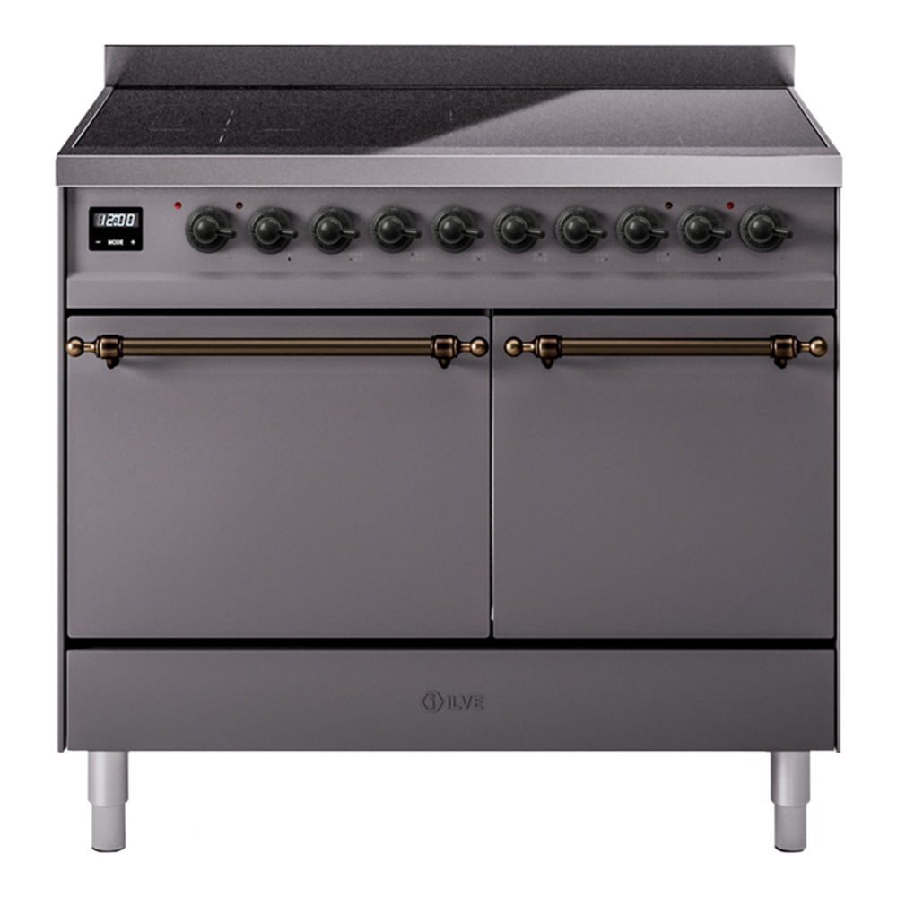 ILVE Nostalgie II 40" Induction Range - Double Ovens, 6-Element Induction - Solid Door - Graphite Matte / Bronze