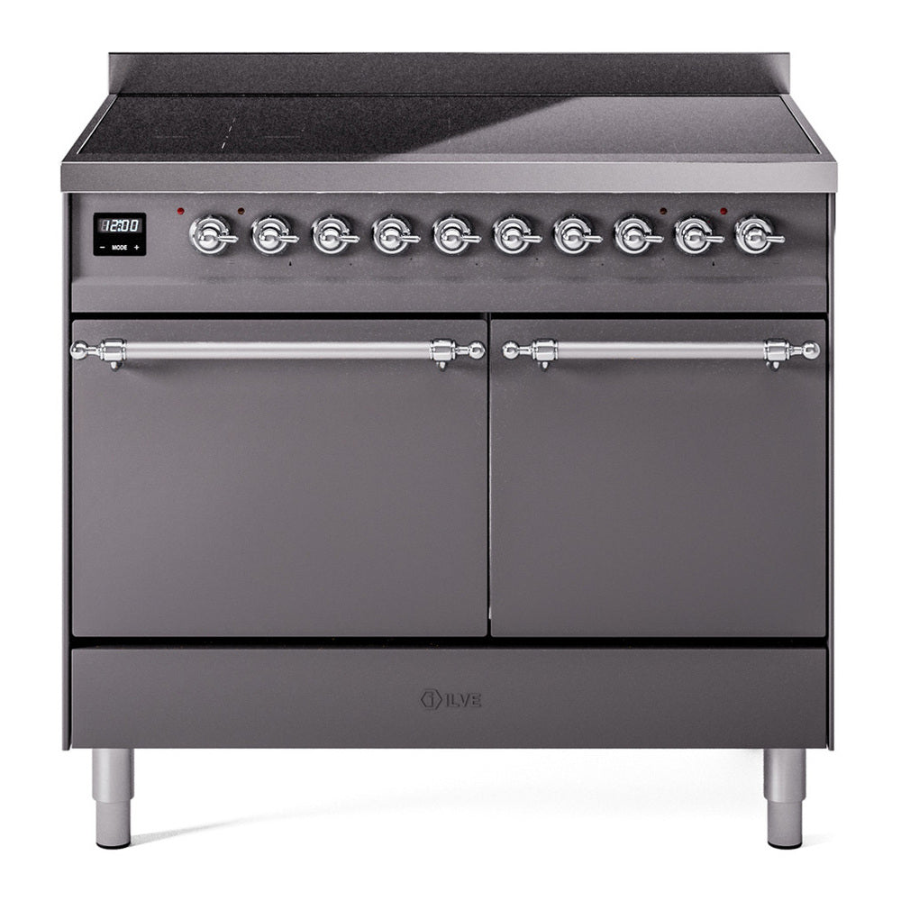 ILVE Nostalgie II 40" Induction Range - Double Ovens, 6-Element Induction - Solid Door - Graphite Matte / Chrome