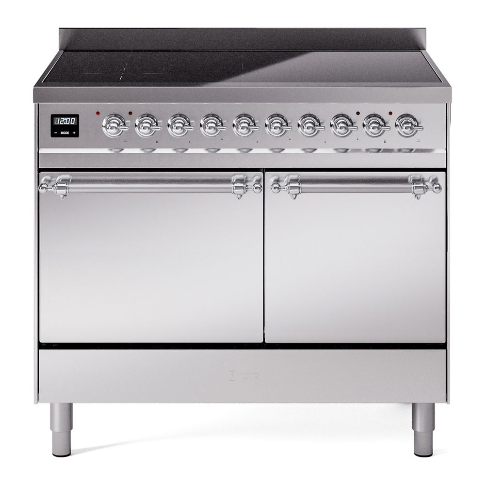 ILVE Nostalgie II 40" Induction Range - Double Ovens, 6-Element Induction - Solid Door - Stainless Steel / Chrome