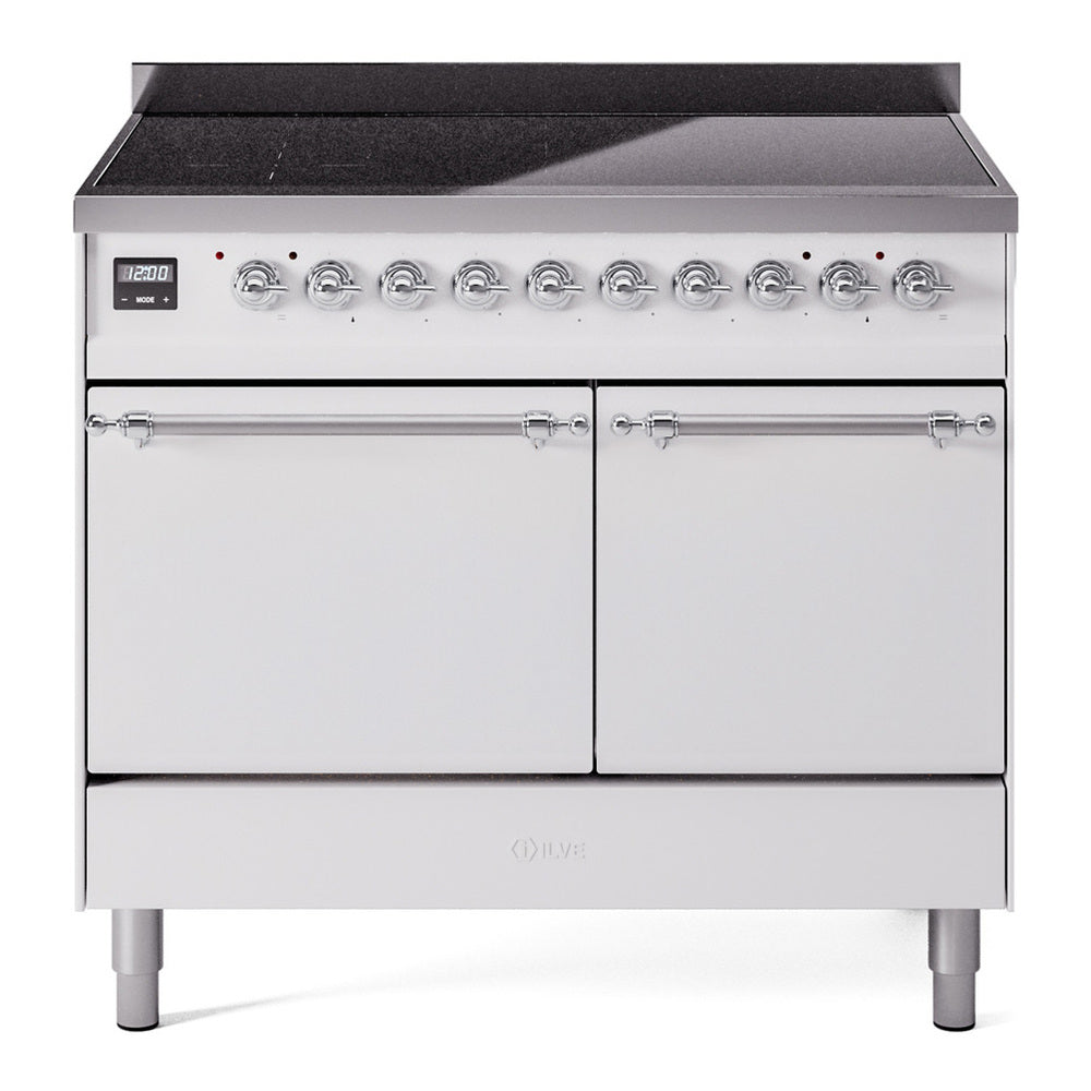 ILVE Nostalgie II 40" Induction Range - Double Ovens, 6-Element Induction - Solid Door - White / Chrome