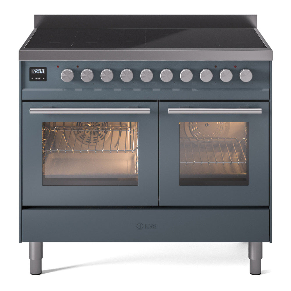 ILVE Professional Plus II 40" Induction Range - Double Ovens, 6-Element Induction - Triple Glass Door - Blue Grey