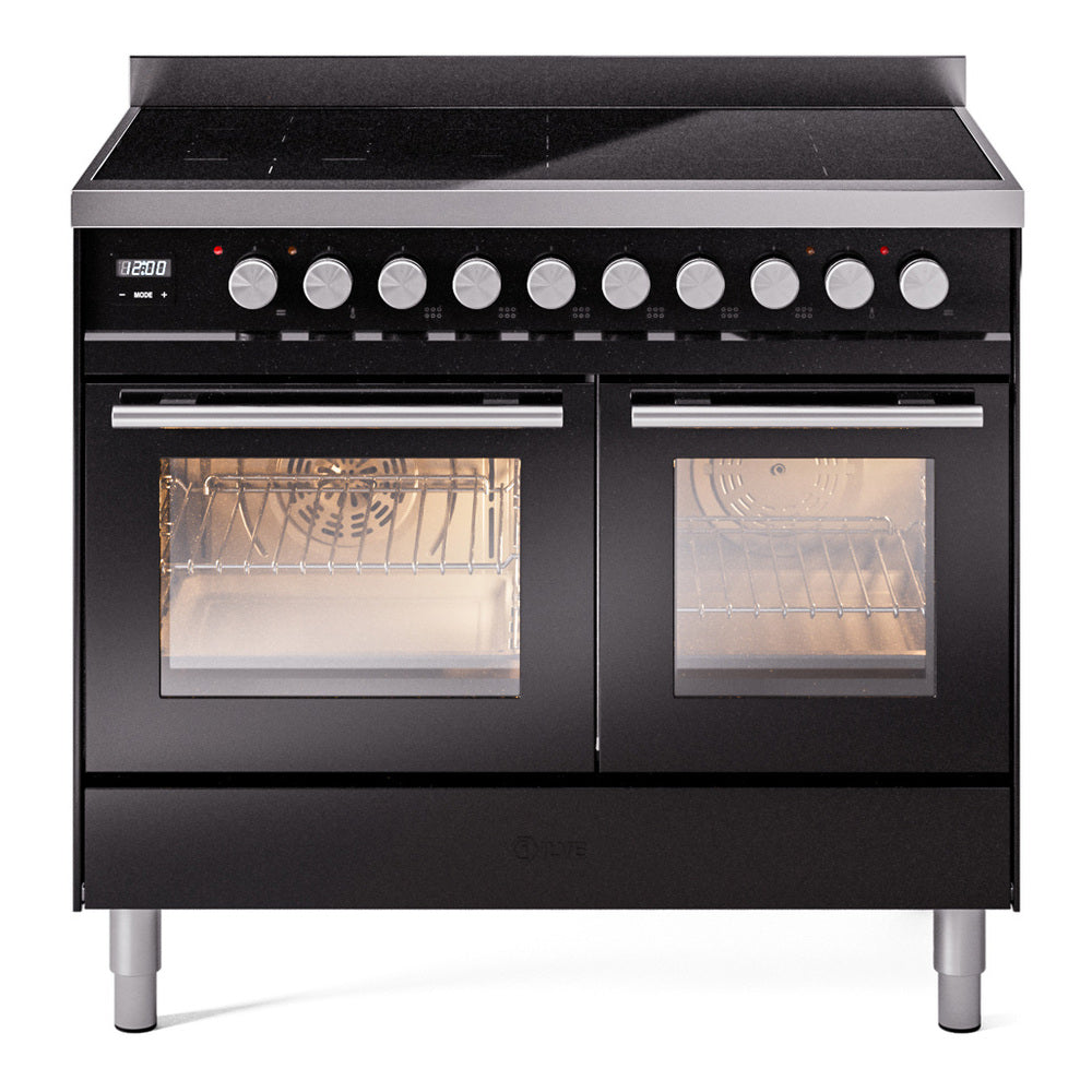 ILVE Professional Plus II 40" Induction Range - Double Ovens, 6-Element Induction - Triple Glass Door - Glossy Black
