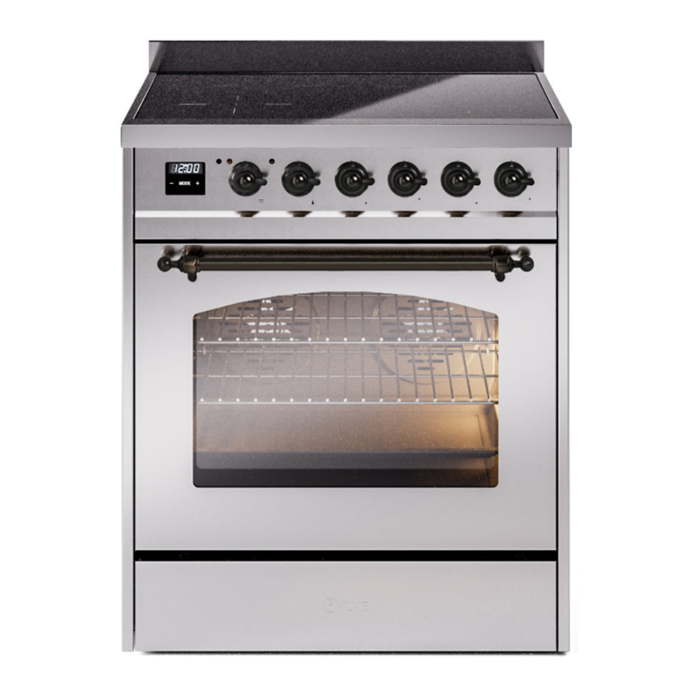 ILVE Nostalgie II 30" Induction Range - 4-Element Induction, 4.0 cu. ft. Oven - Triple Glass Door - Stainless Steel / Bronze