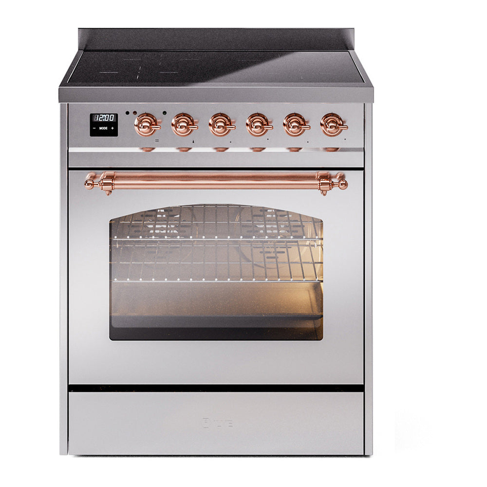 ILVE Nostalgie II 30" Induction Range - 4-Element Induction, 4.0 cu. ft. Oven - Triple Glass Door - Stainless Steel / Copper