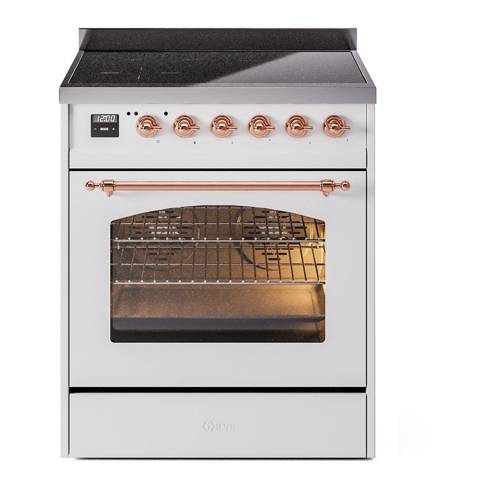 ILVE Nostalgie II 30" Induction Range - 4-Element Induction, 4.0 cu. ft. Oven - Triple Glass Door - White / Copper