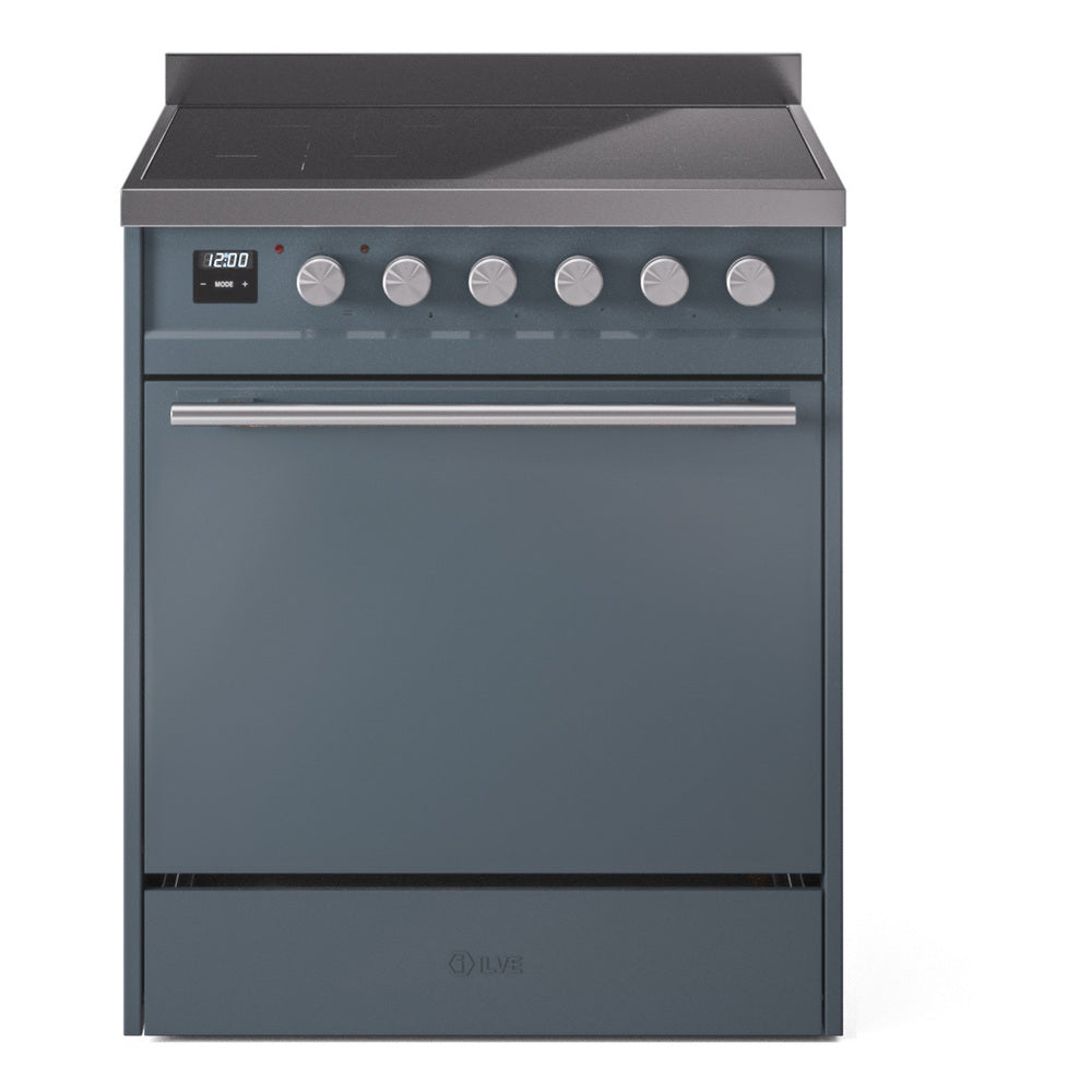 ILVE Professional Plus II 30" Induction Range - 4-Element Induction, 4.0 cu. ft. Oven - Solid Door - Blue Grey