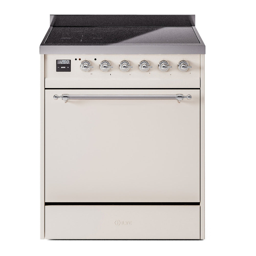 ILVE Nostalgie II 30" Induction Range - 4-Element Induction, 4.0 cu. ft. Oven - Solid Door - Antique White / Chrome