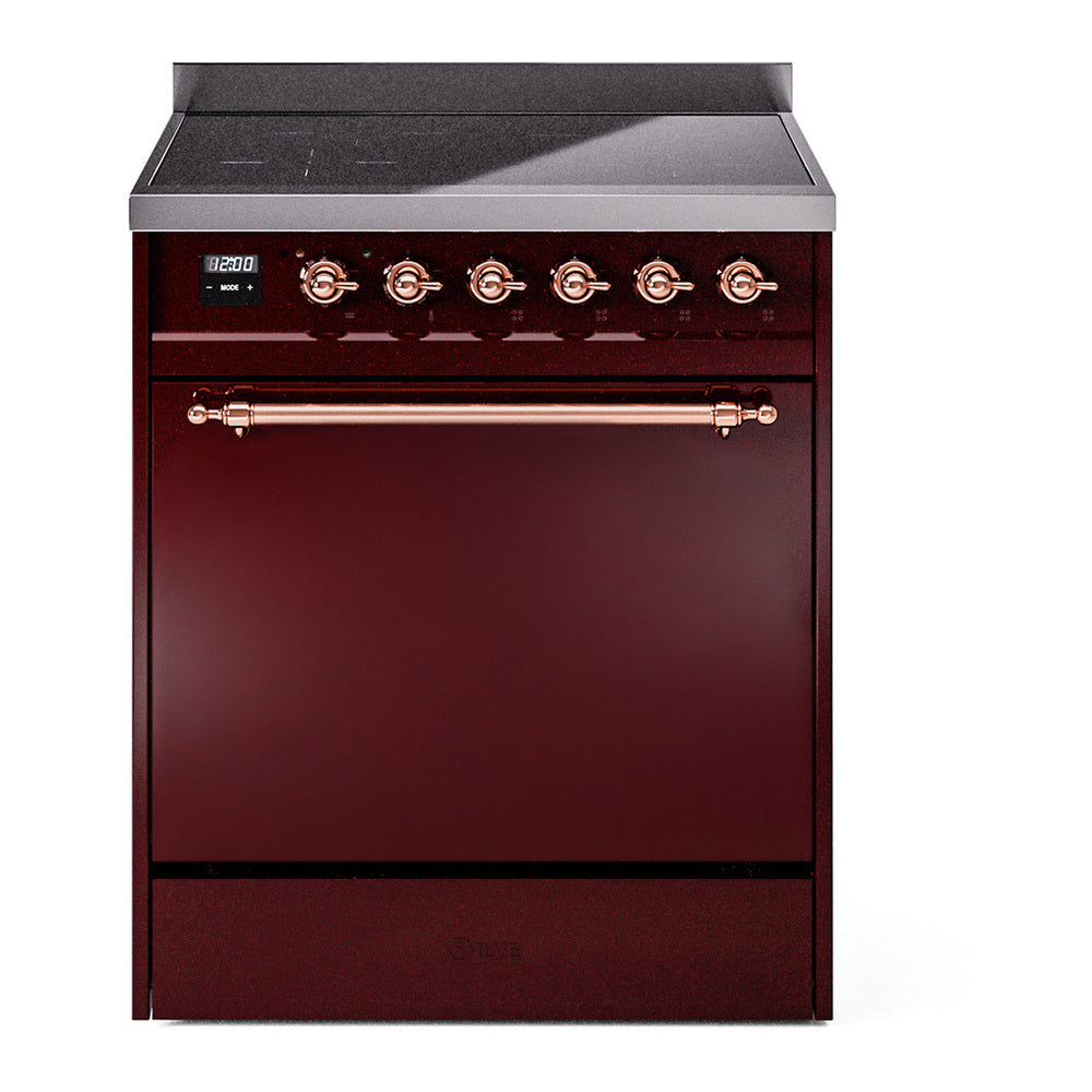ILVE Nostalgie II 30" Induction Range - 4-Element Induction, 4.0 cu. ft. Oven - Solid Door - Burgundy / Copper