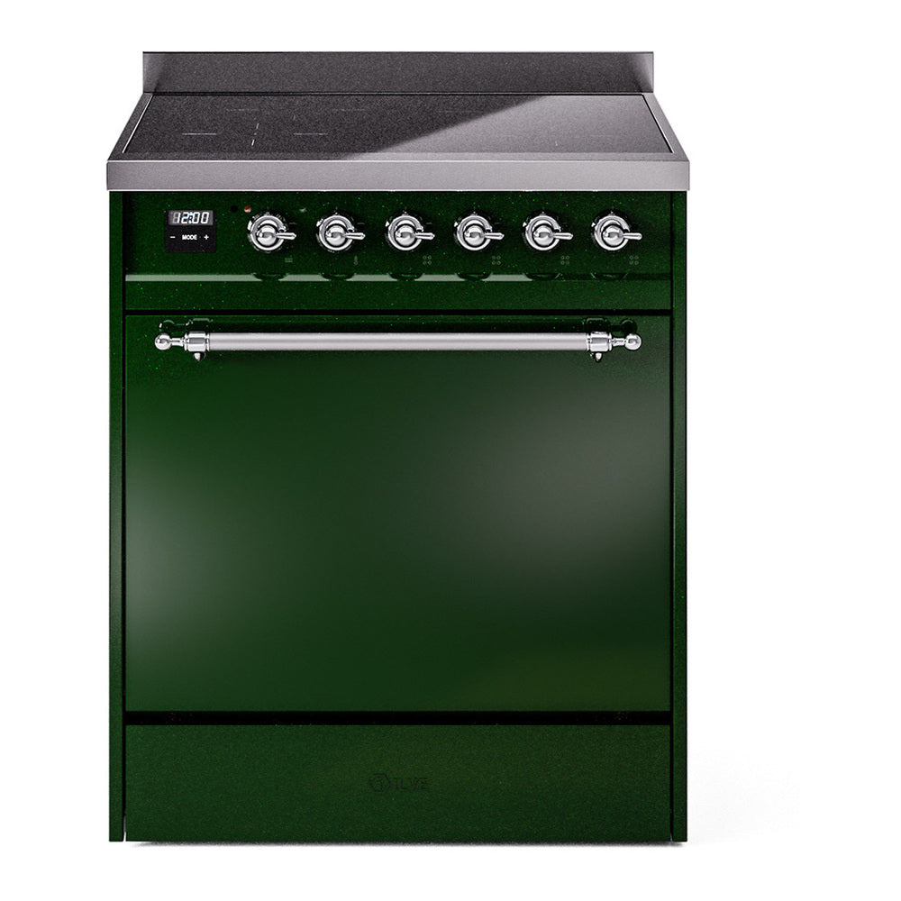 ILVE Nostalgie II 30" Induction Range - 4-Element Induction, 4.0 cu. ft. Oven - Solid Door - Emerald Green / Chrome