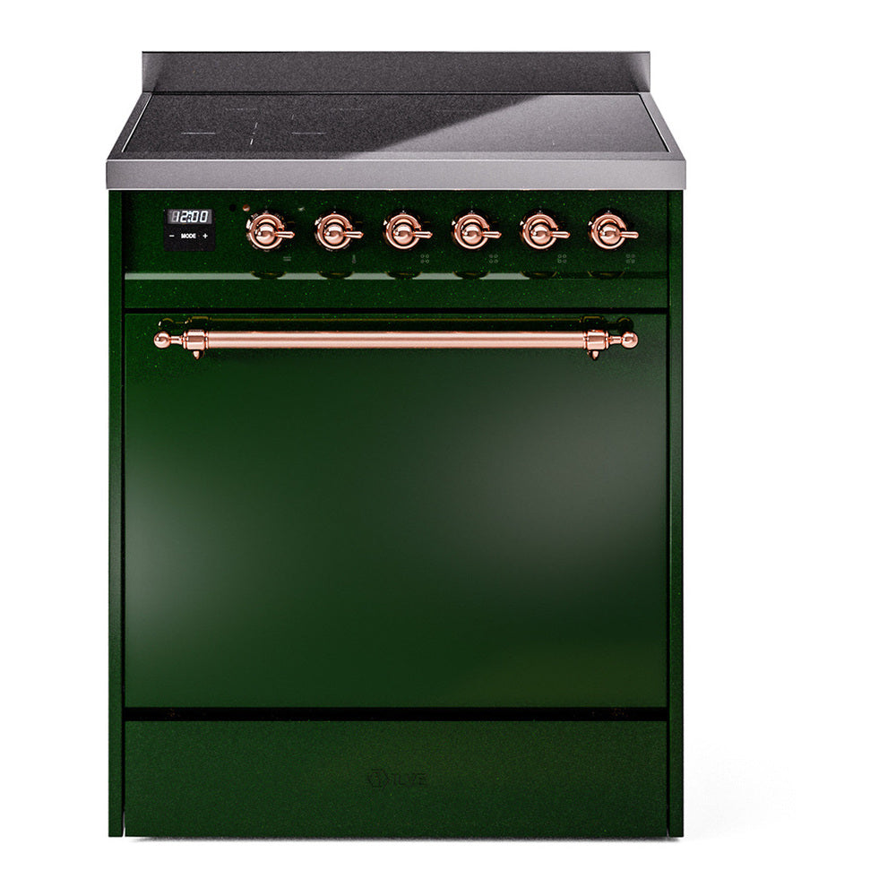 ILVE Nostalgie II 30" Induction Range - 4-Element Induction, 4.0 cu. ft. Oven - Solid Door - Emerald Green / Copper