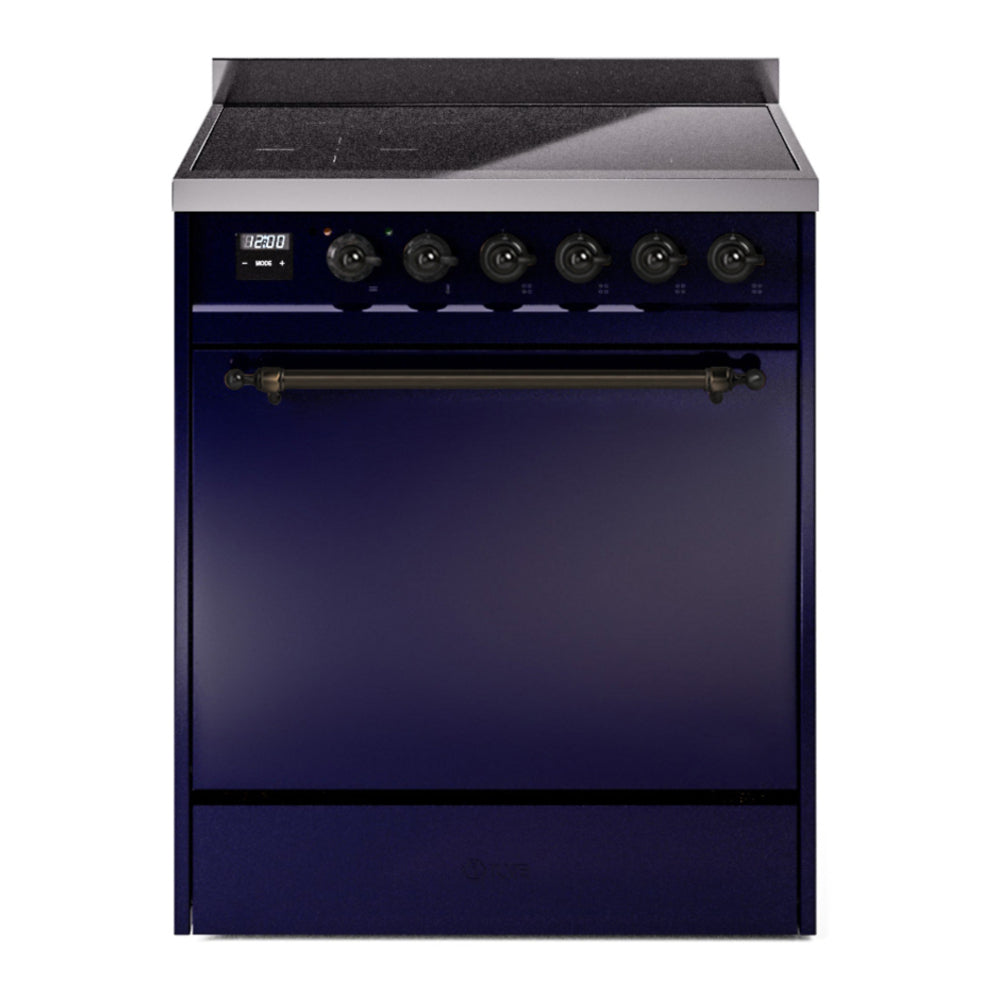 ILVE Nostalgie II 30" Induction Range - 4-Element Induction, 4.0 cu. ft. Oven - Solid Door - Midnight Blue / Bronze