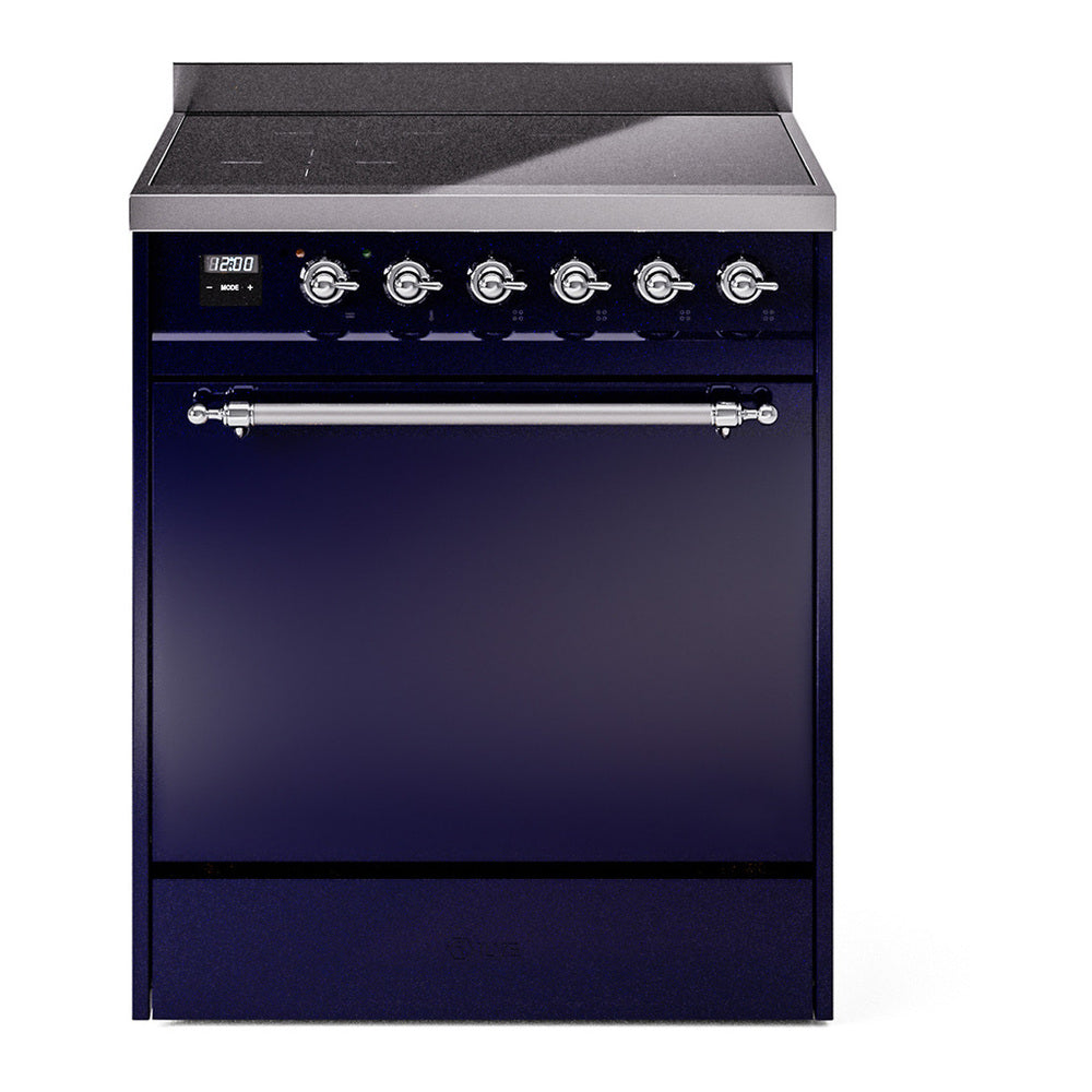 ILVE Nostalgie II 30" Induction Range - 4-Element Induction, 4.0 cu. ft. Oven - Solid Door - Midnight Blue / Chrome