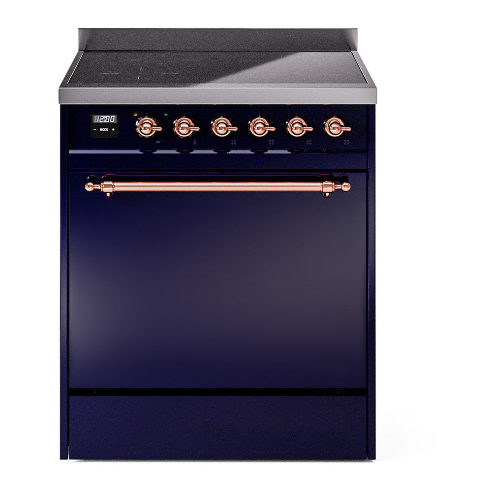 ILVE Nostalgie II 30" Induction Range - 4-Element Induction, 4.0 cu. ft. Oven - Solid Door - Midnight Blue / Copper