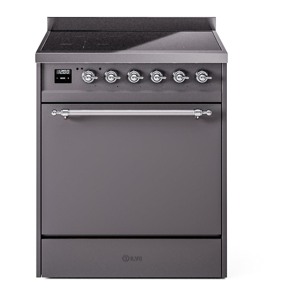 ILVE Nostalgie II 30" Induction Range - 4-Element Induction, 4.0 cu. ft. Oven - Solid Door - Graphite Matte / Chrome