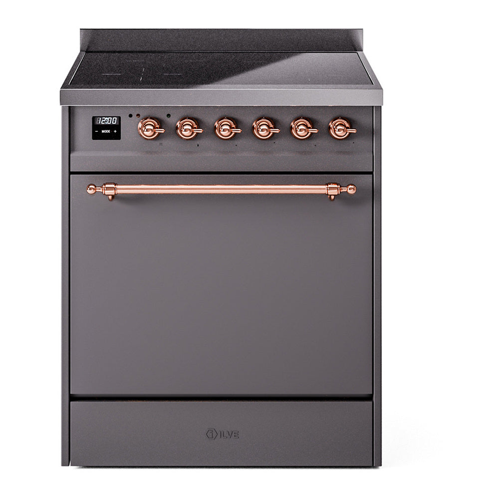 ILVE Nostalgie II 30" Induction Range - 4-Element Induction, 4.0 cu. ft. Oven - Solid Door - Graphite Matte / Copper